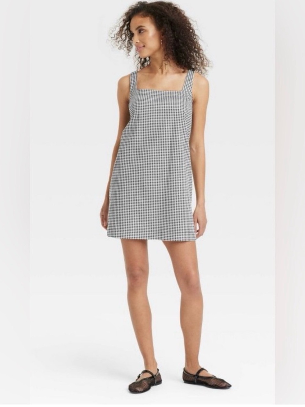 a new day Black & White Gingham Square-Neck Mini Dress brand new 3X
